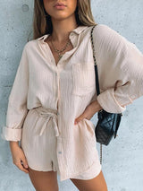Single-breasted Cardigan Top & High Waist Shorts Two-piece Set - Sets - INS | Online Fashion Free Shipping Clothing, Dresses, Tops, Shoes - 14/07/2021 - 30-40 - Bottoms