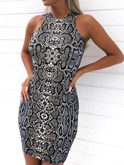 Skinny Snake Print Sleeveless Dress - Mini Dresses - INS | Online Fashion Free Shipping Clothing, Dresses, Tops, Shoes - 10-20 - 17/06/2021 - color-black