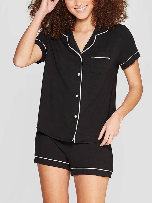 Skinny Stain Notch Collar Top and Shorts Pajama Set - Pajama Set - INS | Online Fashion Free Shipping Clothing, Dresses, Tops, Shoes - 02/04/2021 - 2XL - Black