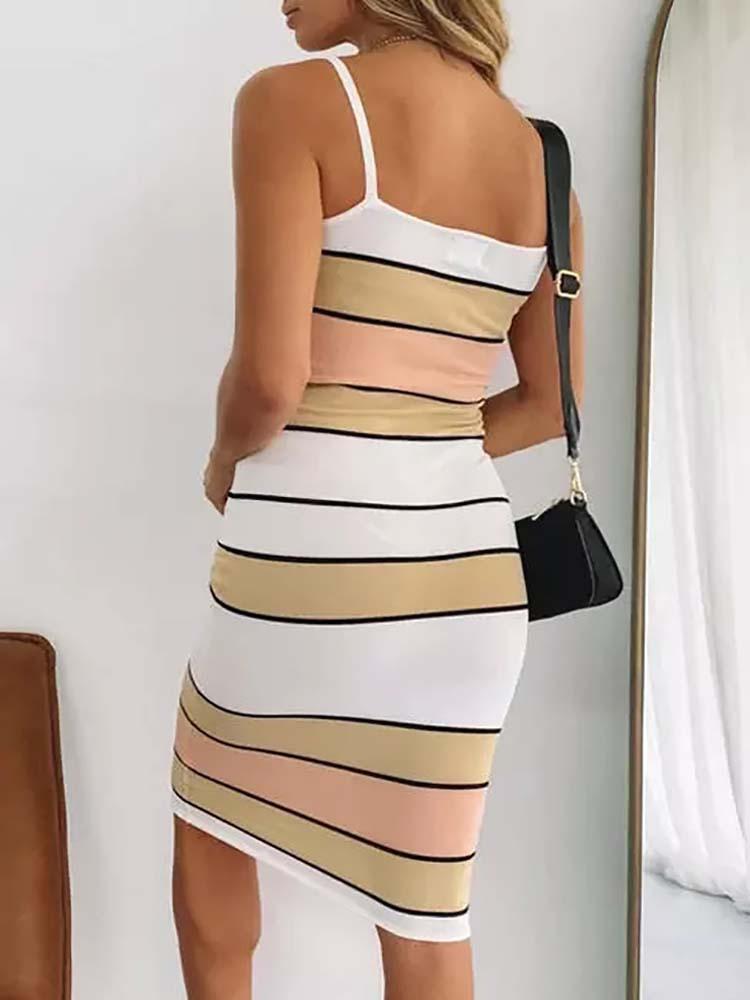 Skinny Striped Round Neck Suspender Dress - Mini Dresses - INS | Online Fashion Free Shipping Clothing, Dresses, Tops, Shoes - 11/06/2021 - Color_Yellow - DRE2106110384