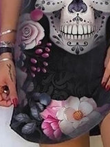 Skull Head Print Short-sleeved One-shoulder T-shirt Dress - Mini Dresses - INS | Online Fashion Free Shipping Clothing, Dresses, Tops, Shoes - 10-20 - 23/07/2021 - color-black