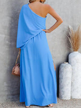 Slant Collar Off The Shoulder Side Slit Dress - Maxi Dresses - INS | Online Fashion Free Shipping Clothing, Dresses, Tops, Shoes - 05/07/2021 - 30-40 - Category_Maxi Dresses