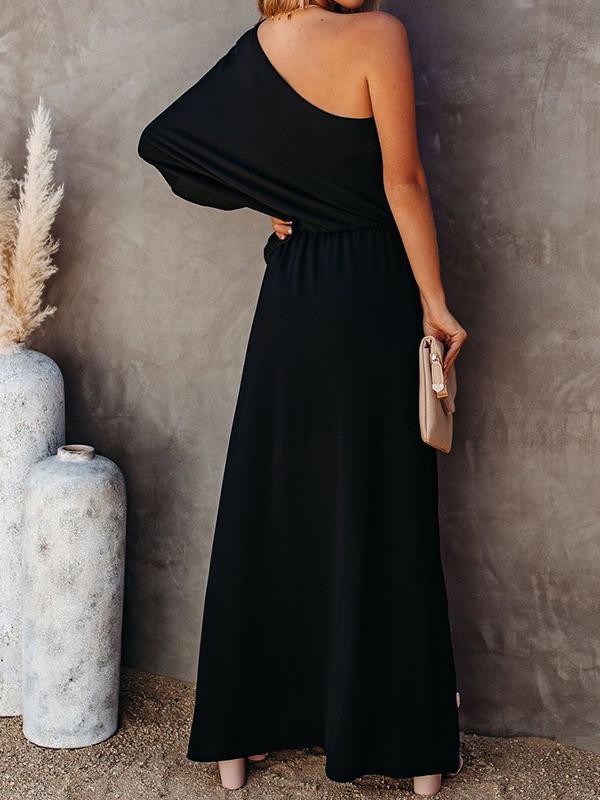 Slant Collar Off The Shoulder Side Slit Dress - Maxi Dresses - INS | Online Fashion Free Shipping Clothing, Dresses, Tops, Shoes - 05/07/2021 - 30-40 - Category_Maxi Dresses