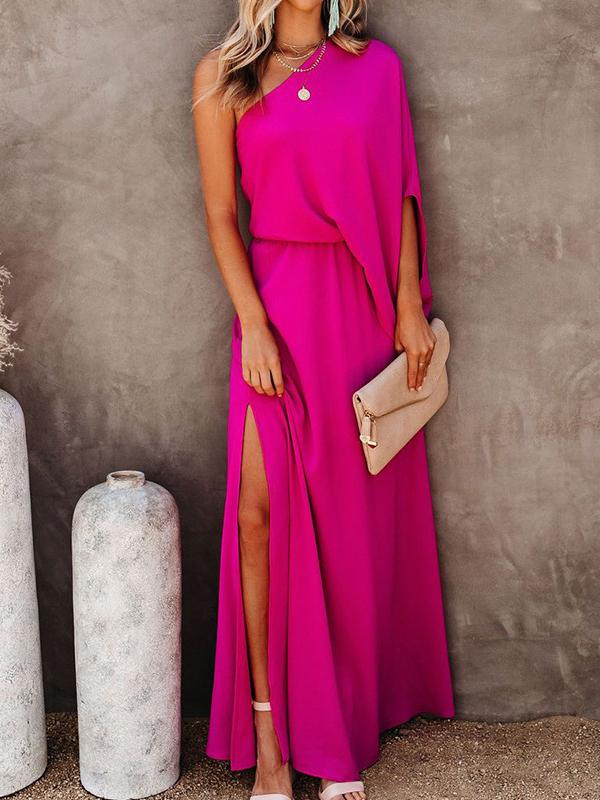 Slant Collar Off The Shoulder Side Slit Dress - Maxi Dresses - INS | Online Fashion Free Shipping Clothing, Dresses, Tops, Shoes - 05/07/2021 - 30-40 - Category_Maxi Dresses