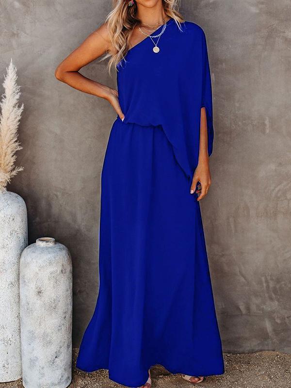 Slant Collar Off The Shoulder Side Slit Dress - Maxi Dresses - INS | Online Fashion Free Shipping Clothing, Dresses, Tops, Shoes - 05/07/2021 - 30-40 - Category_Maxi Dresses