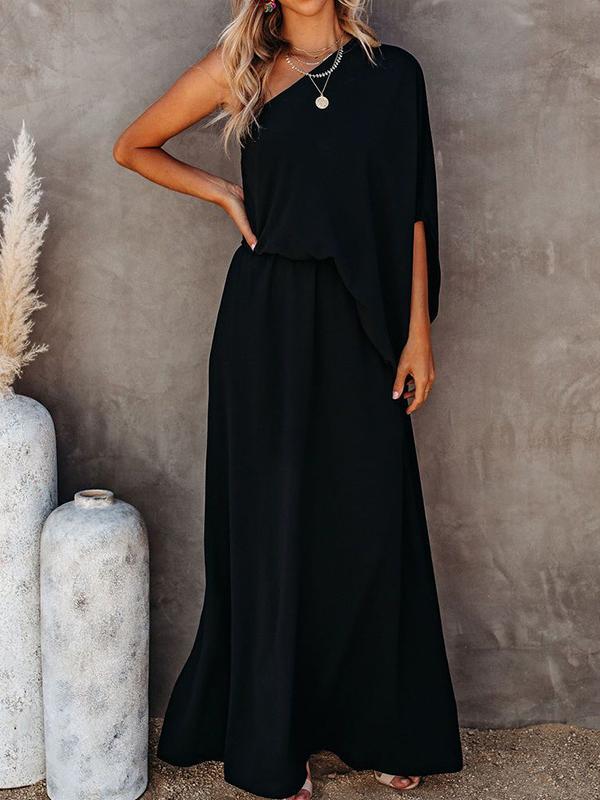 Slant Collar Off The Shoulder Side Slit Dress - Maxi Dresses - INS | Online Fashion Free Shipping Clothing, Dresses, Tops, Shoes - 05/07/2021 - 30-40 - Category_Maxi Dresses