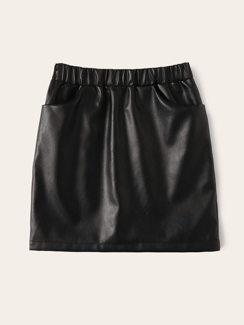 Slant Pocket PU Leather Skirt - INS | Online Fashion Free Shipping Clothing, Dresses, Tops, Shoes