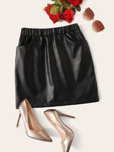 Slant Pocket PU Leather Skirt - INS | Online Fashion Free Shipping Clothing, Dresses, Tops, Shoes