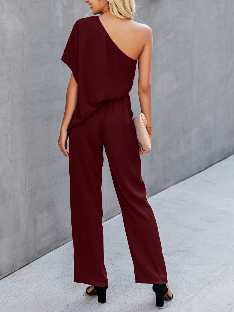 Slant Shoulder Solid Loose Jumpsuit - Jumpsuit & Rompers - INS | Online Fashion Free Shipping Clothing, Dresses, Tops, Shoes - 02/07/2021 - 30-40 - Bottoms