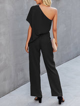 Slant Shoulder Solid Loose Jumpsuit - Jumpsuit & Rompers - INS | Online Fashion Free Shipping Clothing, Dresses, Tops, Shoes - 02/07/2021 - 30-40 - Bottoms