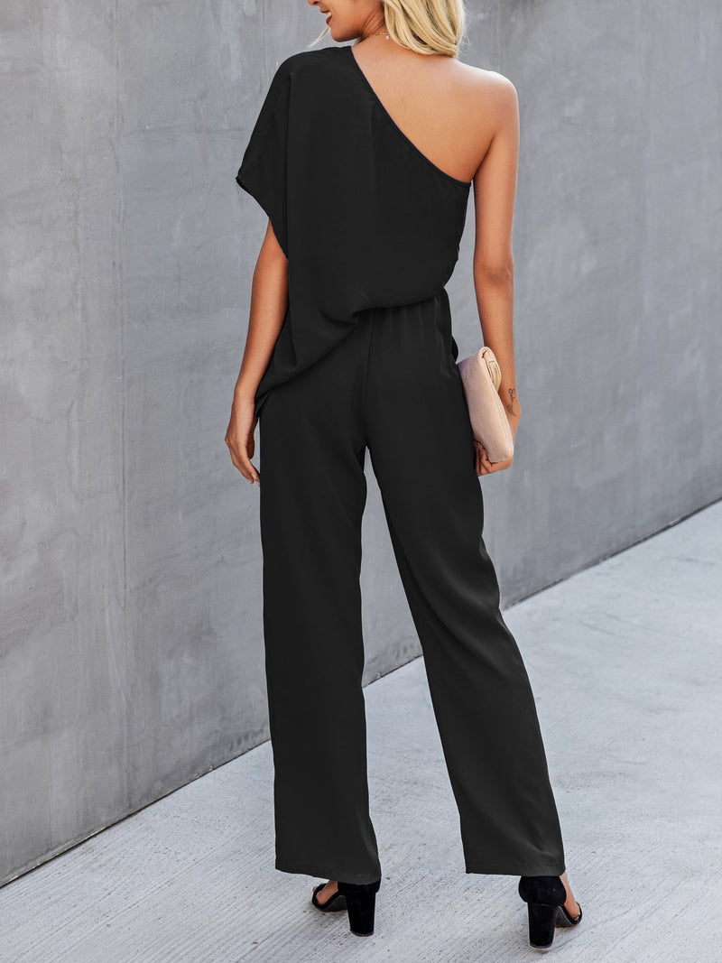 Slant Shoulder Solid Loose Jumpsuit - Jumpsuit & Rompers - INS | Online Fashion Free Shipping Clothing, Dresses, Tops, Shoes - 02/07/2021 - 30-40 - Bottoms