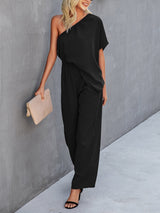 Slant Shoulder Solid Loose Jumpsuit - Jumpsuit & Rompers - INS | Online Fashion Free Shipping Clothing, Dresses, Tops, Shoes - 02/07/2021 - 30-40 - Bottoms