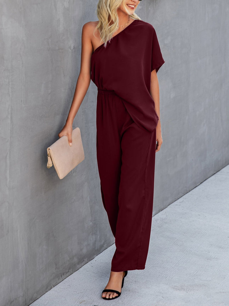 Slant Shoulder Solid Loose Jumpsuit - Jumpsuit & Rompers - INS | Online Fashion Free Shipping Clothing, Dresses, Tops, Shoes - 02/07/2021 - 30-40 - Bottoms