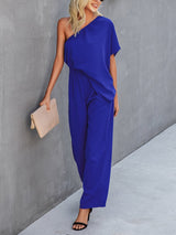 Slant Shoulder Solid Loose Jumpsuit - Jumpsuit & Rompers - INS | Online Fashion Free Shipping Clothing, Dresses, Tops, Shoes - 02/07/2021 - 30-40 - Bottoms