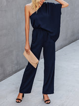 Slant Shoulder Solid Loose Jumpsuit - Jumpsuit & Rompers - INS | Online Fashion Free Shipping Clothing, Dresses, Tops, Shoes - 02/07/2021 - 30-40 - Bottoms