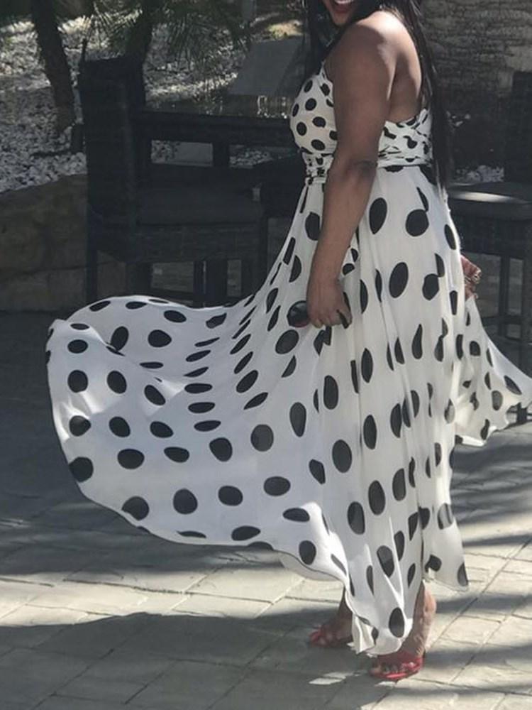 Slanted Shoulder Polka Dot Print Skirt - Maxi Dresses - INS | Online Fashion Free Shipping Clothing, Dresses, Tops, Shoes - 19/06/2021 - 30-40 - color-white