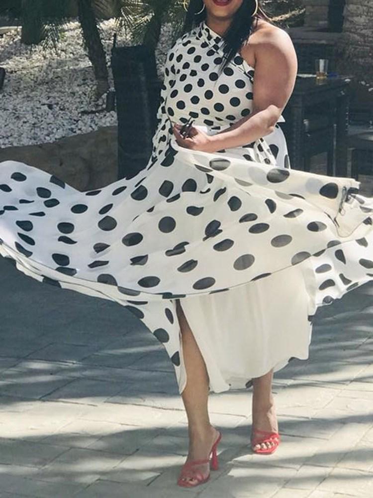 Slanted Shoulder Polka Dot Print Skirt - Maxi Dresses - INS | Online Fashion Free Shipping Clothing, Dresses, Tops, Shoes - 19/06/2021 - 30-40 - color-white
