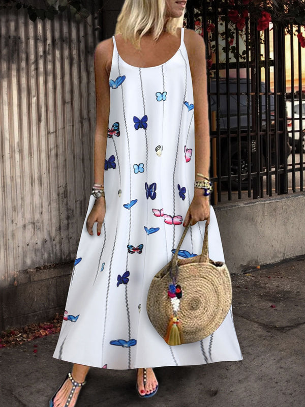 Sleeveless Butterfly Print Suspender Dress - Maxi Dresses - INS | Online Fashion Free Shipping Clothing, Dresses, Tops, Shoes - 05/07/2021 - 20-30 - color-light-white