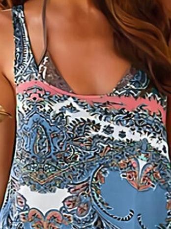 Sleeveless Casual Printed Suspender Dress - Mini Dresses - INS | Online Fashion Free Shipping Clothing, Dresses, Tops, Shoes - 10-20 - 19/06/2021 - color-blue