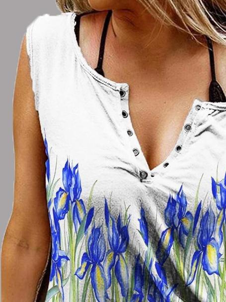 Sleeveless Casual Printed V-Neck Tank Top - Tank Tops - INS | Online Fashion Free Shipping Clothing, Dresses, Tops, Shoes - 11/06/2021 - Category_Tank Tops - Color_Blue