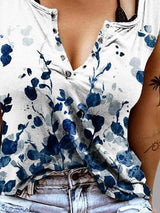 Sleeveless Casual Printed V-Neck Tank Top - Tank Tops - INS | Online Fashion Free Shipping Clothing, Dresses, Tops, Shoes - 11/06/2021 - Category_Tank Tops - Color_Blue