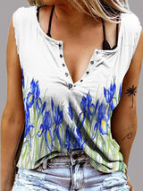 Sleeveless Casual Printed V-Neck Tank Top - Tank Tops - INS | Online Fashion Free Shipping Clothing, Dresses, Tops, Shoes - 11/06/2021 - Category_Tank Tops - Color_Blue