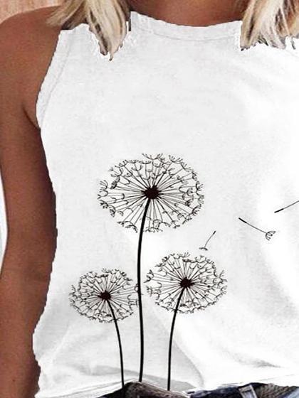 Sleeveless Dandelion Print Crew Neck Tank Top - Tank Tops - INS | Online Fashion Free Shipping Clothing, Dresses, Tops, Shoes - 10-20 - 27/07/2021 - color-white