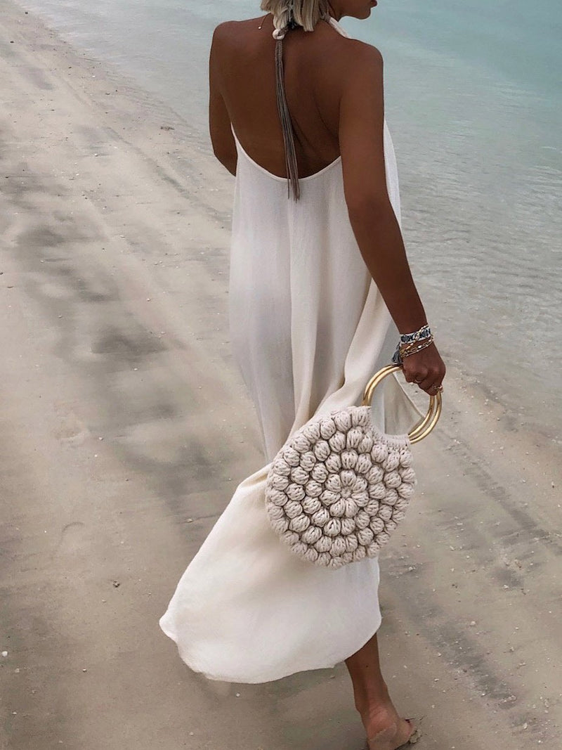 Sleeveless Halter Deep V Neck Dress - Maxi Dresses - INS | Online Fashion Free Shipping Clothing, Dresses, Tops, Shoes - 02/07/2021 - 30-40 - Category_Maxi Dresses