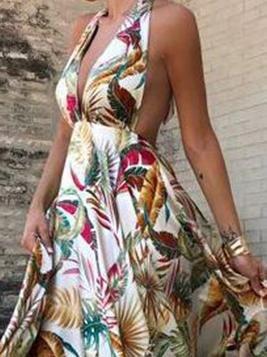 Sleeveless Halterneck Print Backless Dress - Maxi Dresses - INS | Online Fashion Free Shipping Clothing, Dresses, Tops, Shoes - 21/06/2021 - 40-50 - color-yellow