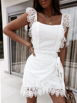 Sleeveless Lace Open Back Dress - Mini Dresses - INS | Online Fashion Free Shipping Clothing, Dresses, Tops, Shoes - 20/07/2021 - 40-50 - color-white