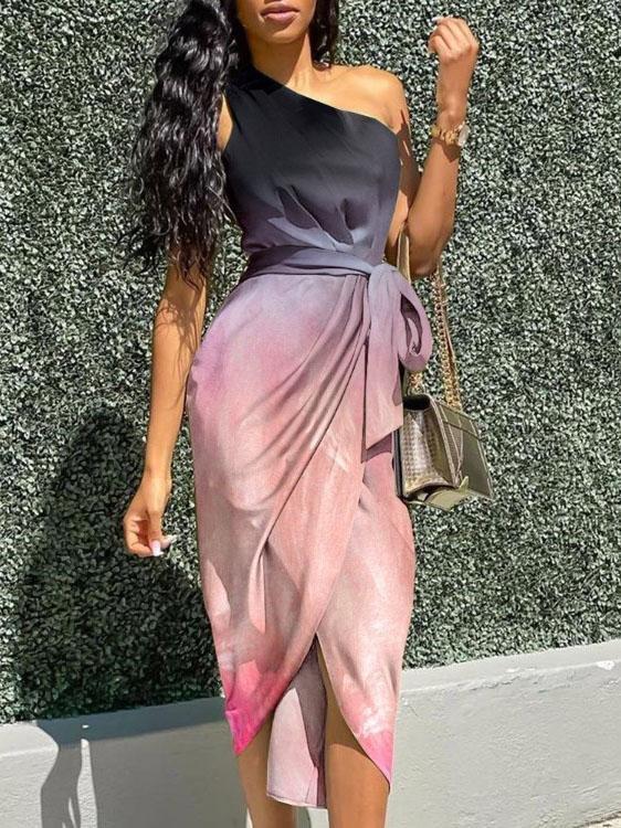 Sleeveless Oblique Shoulder Gradient Irregular Dress - Midi Dresses - INS | Online Fashion Free Shipping Clothing, Dresses, Tops, Shoes - 21/07/2021 - 30-40 - color-black