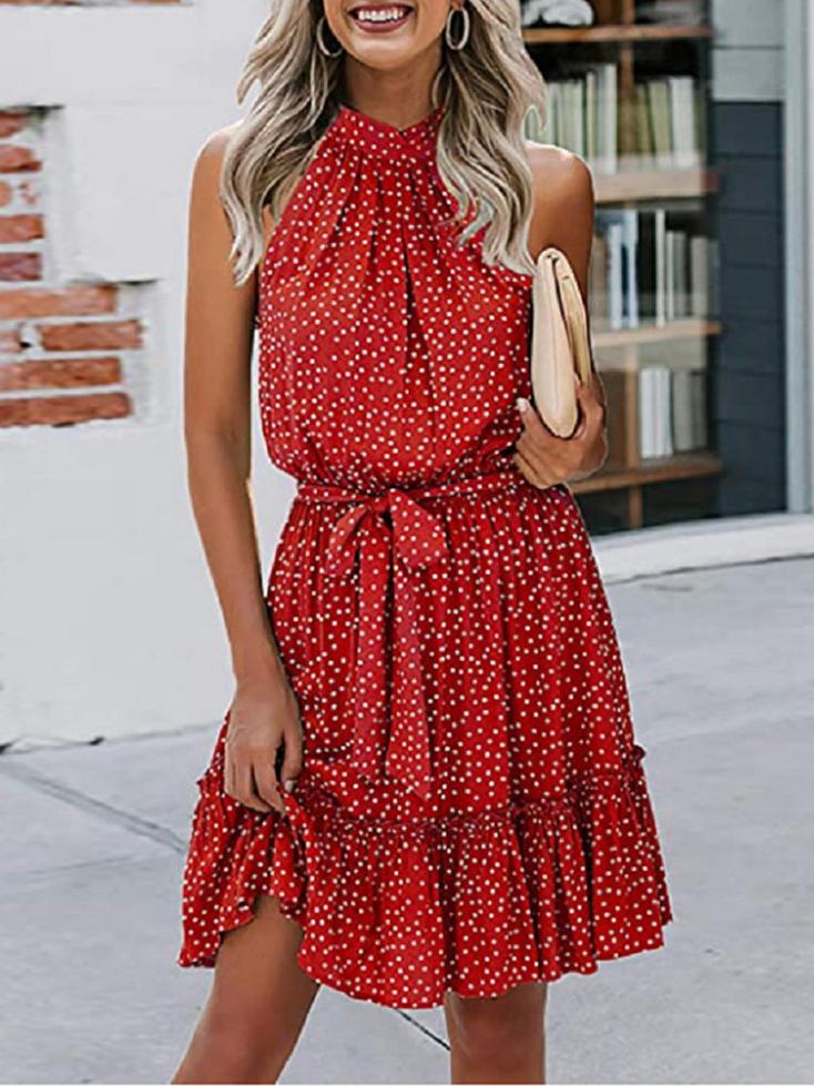 Sleeveless Off Shoulder Polka-dot Print Dress - Mini Dresses - INS | Online Fashion Free Shipping Clothing, Dresses, Tops, Shoes - 20-30 - 30/06/2021 - color-apricot