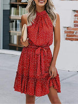 Sleeveless Off Shoulder Polka-dot Print Dress - Mini Dresses - INS | Online Fashion Free Shipping Clothing, Dresses, Tops, Shoes - 20-30 - 30/06/2021 - color-apricot