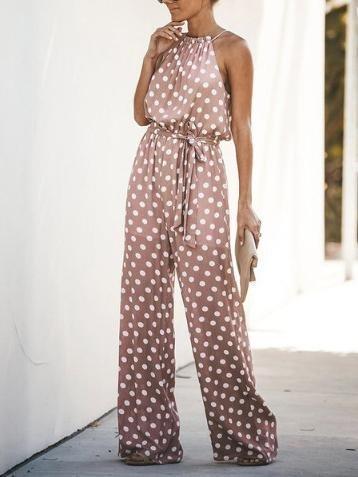 Sleeveless Polka Dot Belt Jumpsuit - Jumpsuit & Rompers - INS | Online Fashion Free Shipping Clothing, Dresses, Tops, Shoes - 16/06/2021 - 20-30 - Bottoms