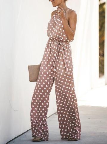 Sleeveless Polka Dot Belt Jumpsuit - Jumpsuit & Rompers - INS | Online Fashion Free Shipping Clothing, Dresses, Tops, Shoes - 16/06/2021 - 20-30 - Bottoms