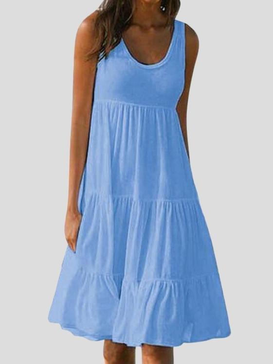 Sleeveless Round Neck Stitching Beach Dress - Mini Dresses - INS | Online Fashion Free Shipping Clothing, Dresses, Tops, Shoes - 03/07/2021 - 10-20 - color-blue