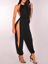 Sleeveless Ruched Slit Jumpsuit - Jumpsuits & Rompers - INS | Online Fashion Free Shipping Clothing, Dresses, Tops, Shoes - 29/04/2021 - Color_Black - Color_Dark Blue