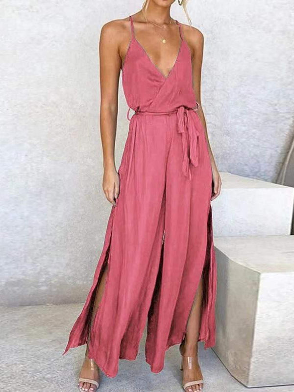 Sleeveless Sling Top Jumpsuit With Slits - Jumpsuits & Rompers - INS | Online Fashion Free Shipping Clothing, Dresses, Tops, Shoes - 22/06/2021 - 30-40 - Bottom