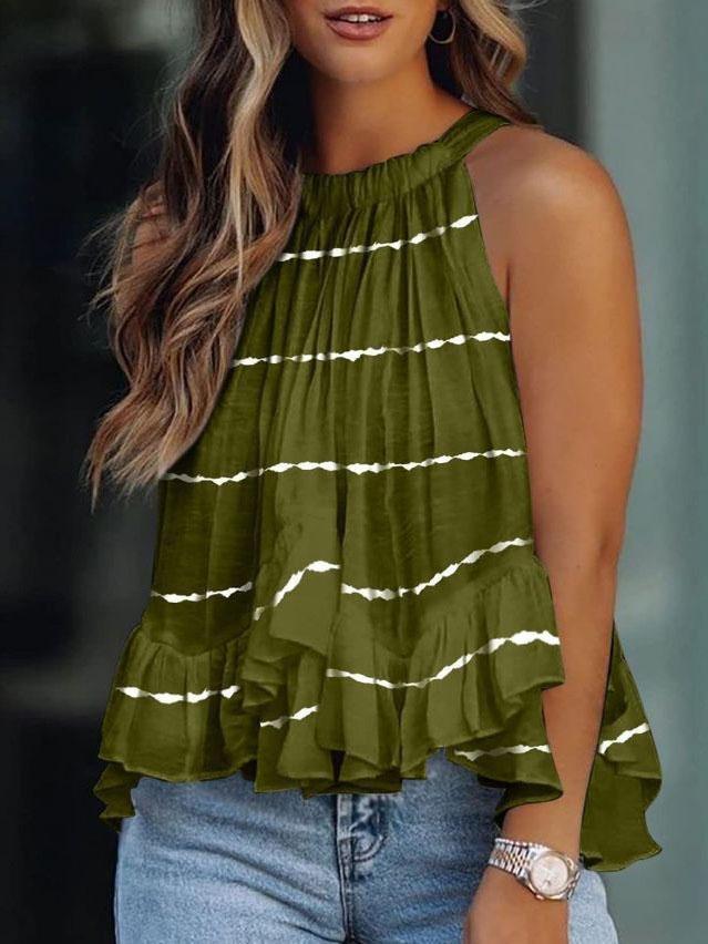 Sleeveless Striped Off-shoulder Pleated Top - Tank Tops - INS | Online Fashion Free Shipping Clothing, Dresses, Tops, Shoes - 20-30 - 26/07/2021 - color-black