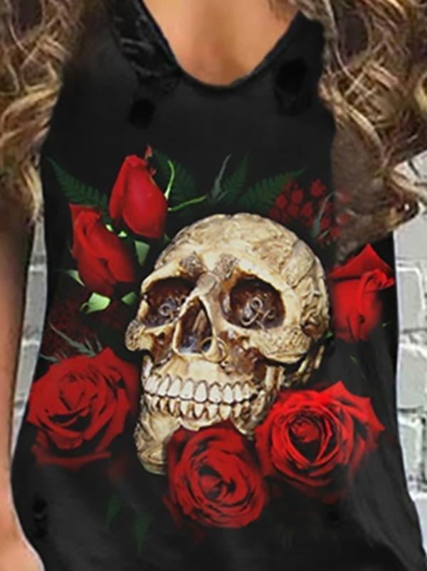 Sleeveless Summer Fashion Skull And Rose Print V-neck Dress - Mini Dresses - INS | Online Fashion Free Shipping Clothing, Dresses, Tops, Shoes - 17/07/2021 - 20-30 - color-green