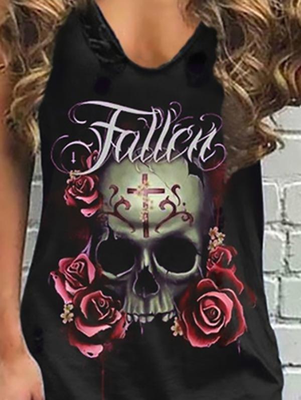 Sleeveless Summer Fashion Skull And Rose Print V-neck Dress - Mini Dresses - INS | Online Fashion Free Shipping Clothing, Dresses, Tops, Shoes - 17/07/2021 - 20-30 - color-green