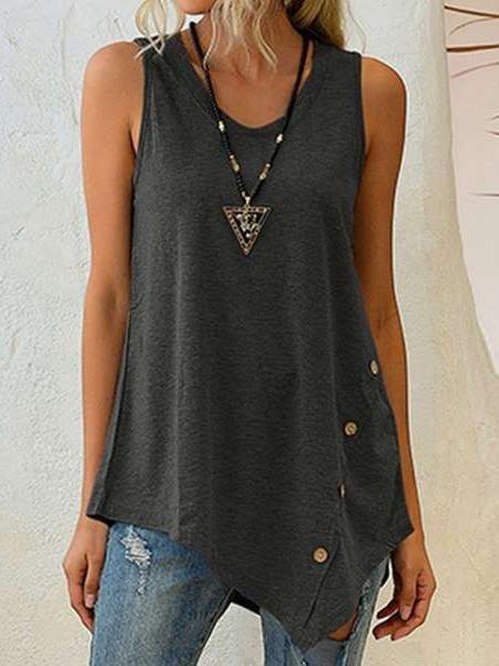 Sleeveless Top Irregular Button U-neck Vest - Tank Tops - INS | Online Fashion Free Shipping Clothing, Dresses, Tops, Shoes - 10-20 - 16/07/2021 - color-dark_gray