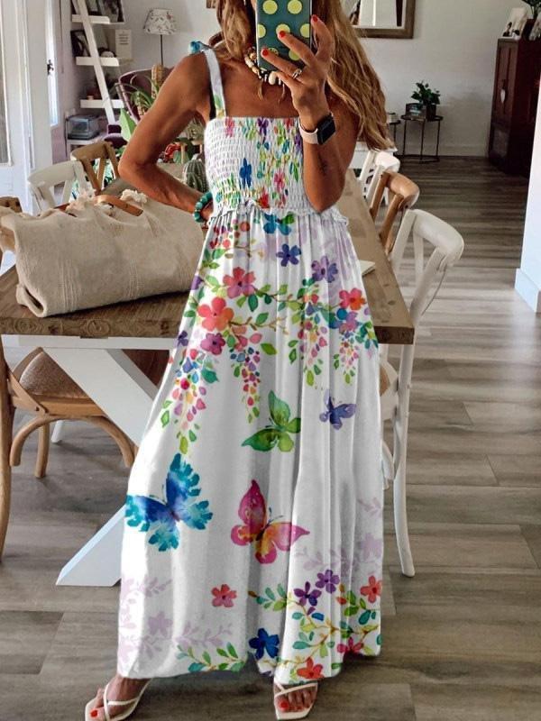 Sleeveless V-Neck Butterfly Print Dress - Maxi Dresses - INS | Online Fashion Free Shipping Clothing, Dresses, Tops, Shoes - 21/07/2021 - 30-40 - Category_Maxi Dresses