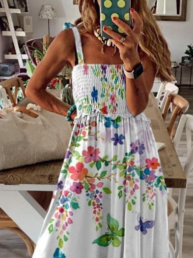 Sleeveless V-Neck Butterfly Print Dress - Maxi Dresses - INS | Online Fashion Free Shipping Clothing, Dresses, Tops, Shoes - 21/07/2021 - 30-40 - Category_Maxi Dresses