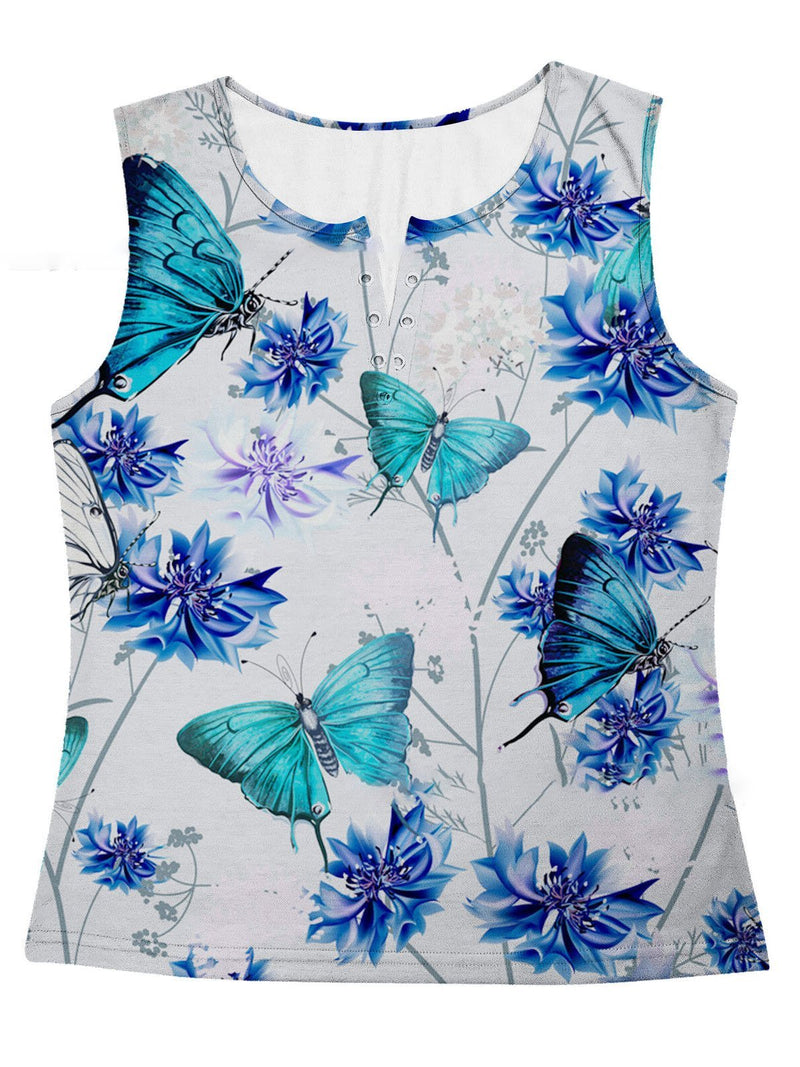 Sleeveless V-neck Butterfly Print Tank Top - Tanks - INS | Online Fashion Free Shipping Clothing, Dresses, Tops, Shoes - 05/06/2021 - Category_Tanks - Color_Black