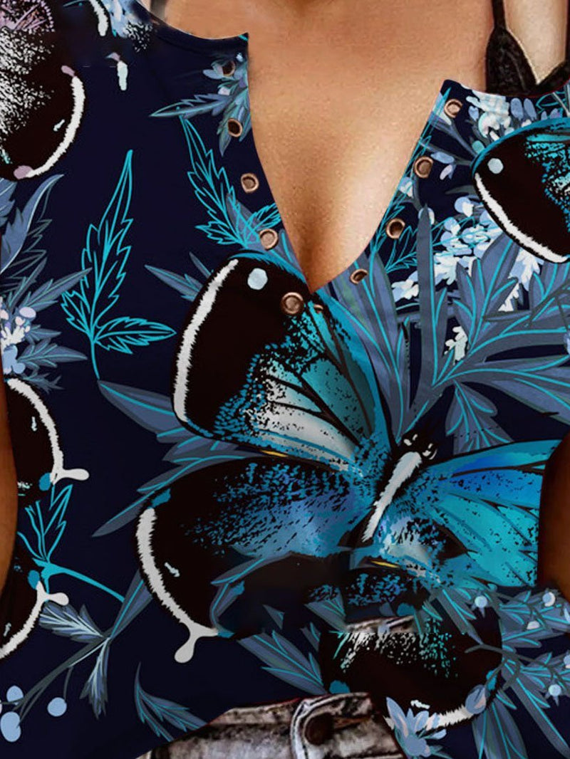 Sleeveless V-neck Butterfly Print Tank Top - Tanks - INS | Online Fashion Free Shipping Clothing, Dresses, Tops, Shoes - 05/06/2021 - Category_Tanks - Color_Black