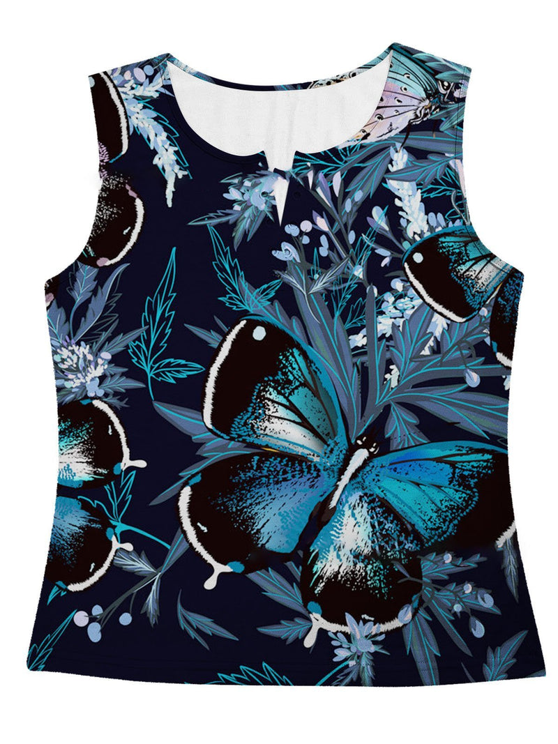 Sleeveless V-neck Butterfly Print Tank Top - Tanks - INS | Online Fashion Free Shipping Clothing, Dresses, Tops, Shoes - 05/06/2021 - Category_Tanks - Color_Black