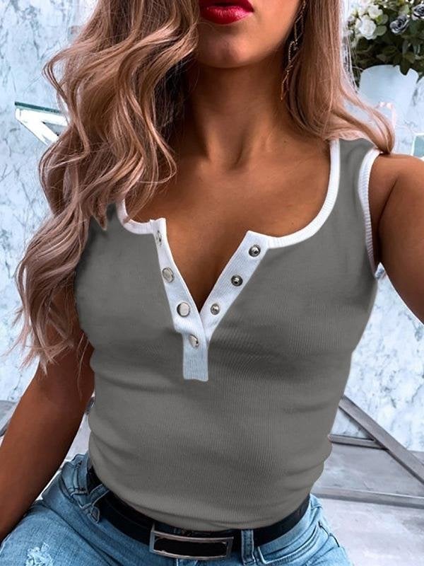 Sleeveless V-neck Button Casual Vest - Tank Tops - INS | Online Fashion Free Shipping Clothing, Dresses, Tops, Shoes - 09/07/2021 - 10-20 - color-black