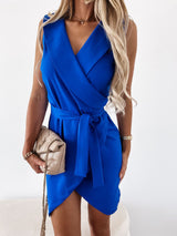 Sleeveless V-neck Irregular Dress With Belt - Mini Dresses - INS | Online Fashion Free Shipping Clothing, Dresses, Tops, Shoes - 13/07/2021 - 30-40 - color-blue