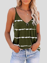 Sleeveless V-neck Striped Print Tank Top - Tank Tops - INS | Online Fashion Free Shipping Clothing, Dresses, Tops, Shoes - 05/07/2021 - 10-20 - color-army-green